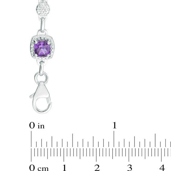 5.0mm Cushion-Cut Amethyst Beaded Frame Bracelet in Sterling Silver - 7.25"