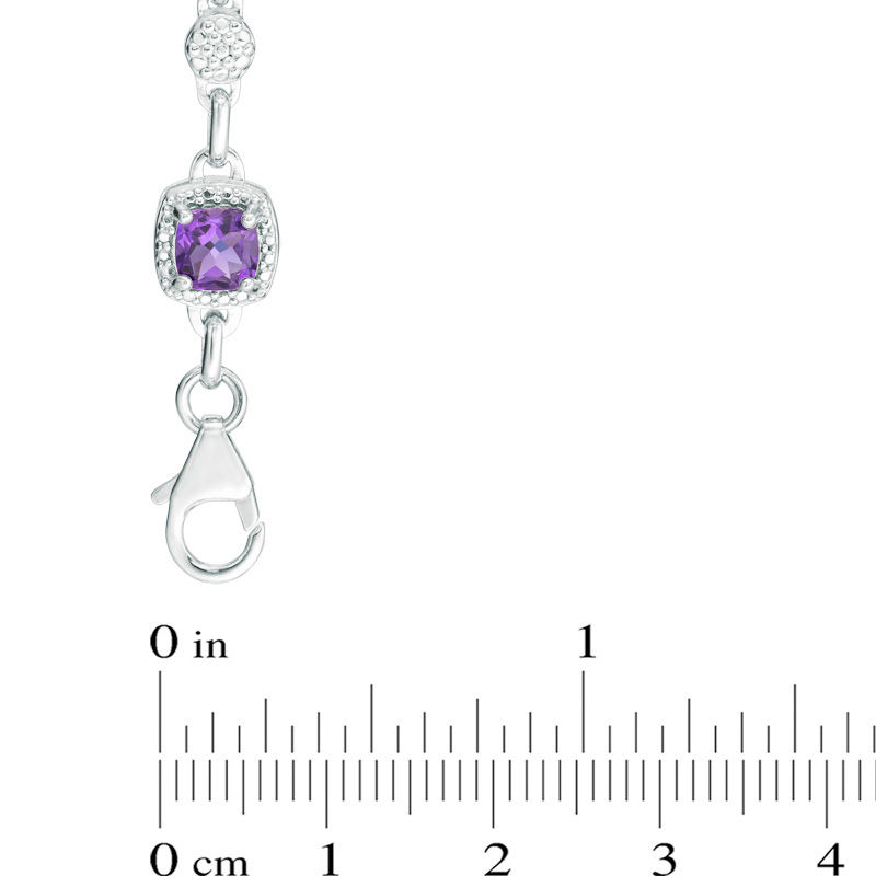 Main Image 2 of 5.0mm Cushion-Cut Amethyst Beaded Frame Bracelet in Sterling Silver - 7.25"