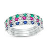 Thumbnail Image 0 of Lab-Created Emerald, Ruby, Blue and White Sapphire Three Piece Stackable Ring Set in Sterling Silver