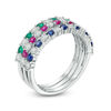 Thumbnail Image 1 of Lab-Created Emerald, Ruby, Blue and White Sapphire Three Piece Stackable Ring Set in Sterling Silver