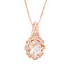Thumbnail Image 1 of Oval Morganite and Diamond Accent Scroll Frame Pendant in 10K Rose Gold