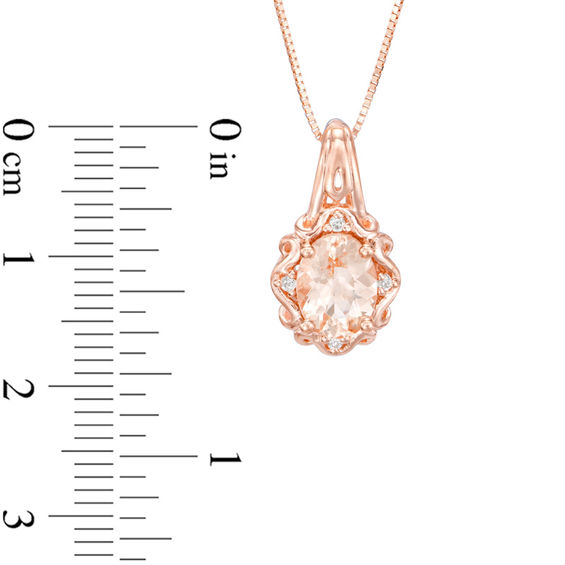 Oval Morganite and Diamond Accent Scroll Frame Pendant in 10K Rose Gold