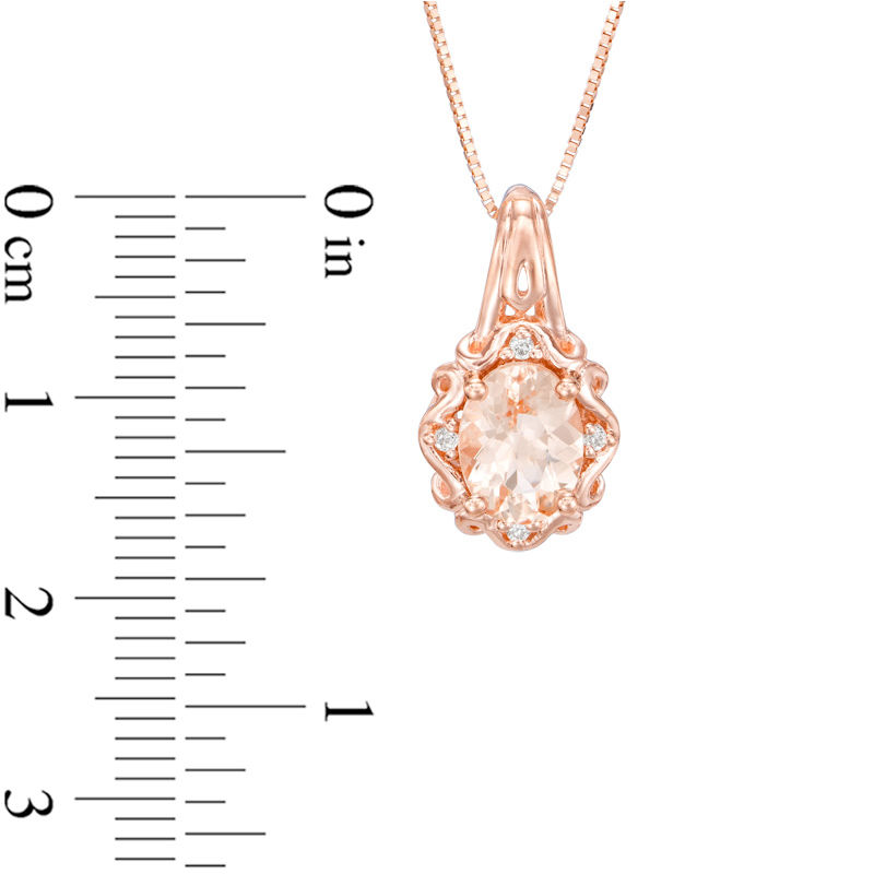 Main Image 2 of Oval Morganite and Diamond Accent Scroll Frame Pendant in 10K Rose Gold