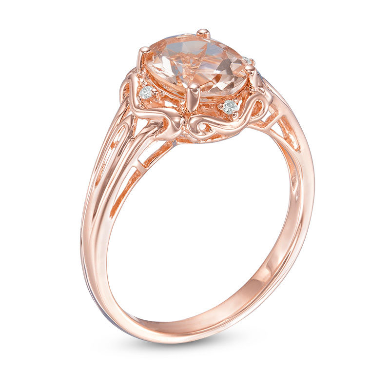 Oval Morganite and Diamond Accent Scroll Frame Ring in 10K Rose Gold