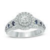 Thumbnail Image 1 of Vera Wang Love Collection 7/8 CT. T.W. Diamond and Blue Sapphire Double Frame Engagement Ring in 14K White Gold
