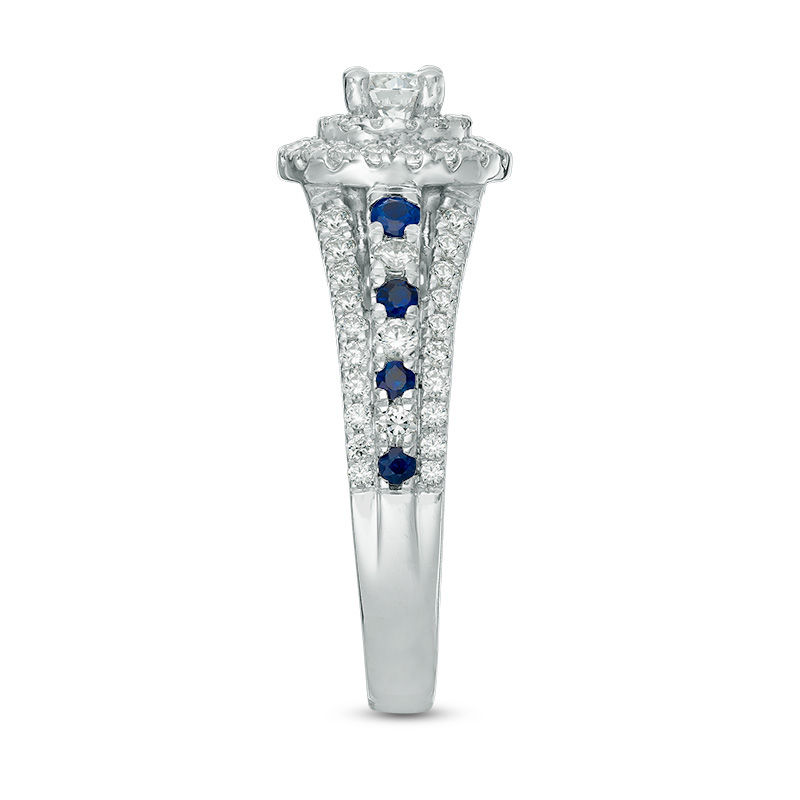 Main Image 4 of Vera Wang Love Collection 7/8 CT. T.W. Diamond and Blue Sapphire Double Frame Engagement Ring in 14K White Gold