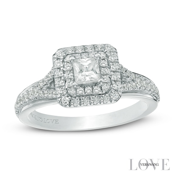 Vera Wang Love Collection 5/8 CT. T.w. Princess-Cut Diamond Double Frame Engagement Ring in 14K White Gold