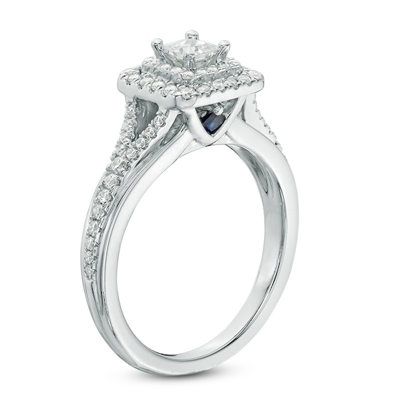 Vera Wang Love Collection 5/8 CT. T.w. Princess-Cut Diamond Double Frame Engagement Ring in 14K White Gold