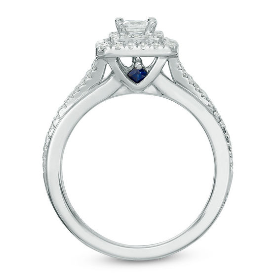 Vera Wang Love Collection 5/8 CT. T.w. Princess-Cut Diamond Double Frame Engagement Ring 14K White Gold