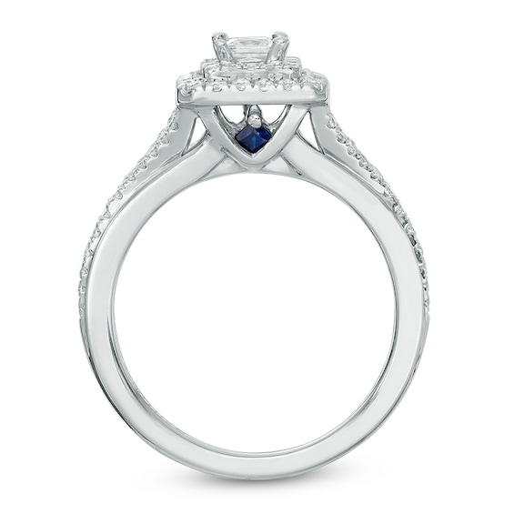 Vera Wang Love Collection 5/8 CT. T.w. Princess-Cut Diamond Double Frame Engagement Ring in 14K White Gold