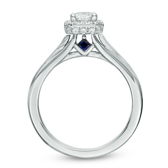 Vera Wang Love Collection 3/4 CT. T.w. Emerald-Cut Diamond Rectangle Frame Engagement Ring in 14K White Gold