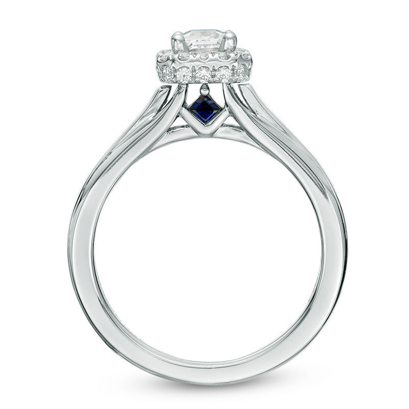 Main Image 3 of Vera Wang Love Collection 3/4 CT. T.W. Emerald-Cut Diamond Rectangle Frame Engagement Ring in 14K White Gold