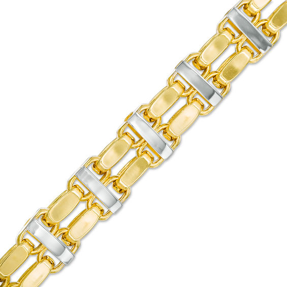 Men's 8.4mm Double Row Link Bracelet in 10K Two-Tone Gold - 8.5"