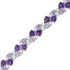 Thumbnail Image 0 of Trillion-Cut Amethyst and White Lab-Created Sapphire Cluster Bracelet in Sterling Silver - 7.25"