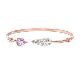 Pear-Shaped Amethyst and White Lab-Created Sapphire Feather Bangle in Sterling Silver with 14K Rose Gold Plate