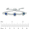 Thumbnail Image 2 of 5.0mm Lab-Created Blue and White Sapphire Frame Three Stone Bolo Bracelet in Sterling Silver - 9.0"