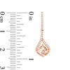 Thumbnail Image 1 of 5.0mm Cushion-Cut Morganite and 1/6 CT. T.W. Diamond Frame Pendulum Drop Earrings in 10K Rose Gold