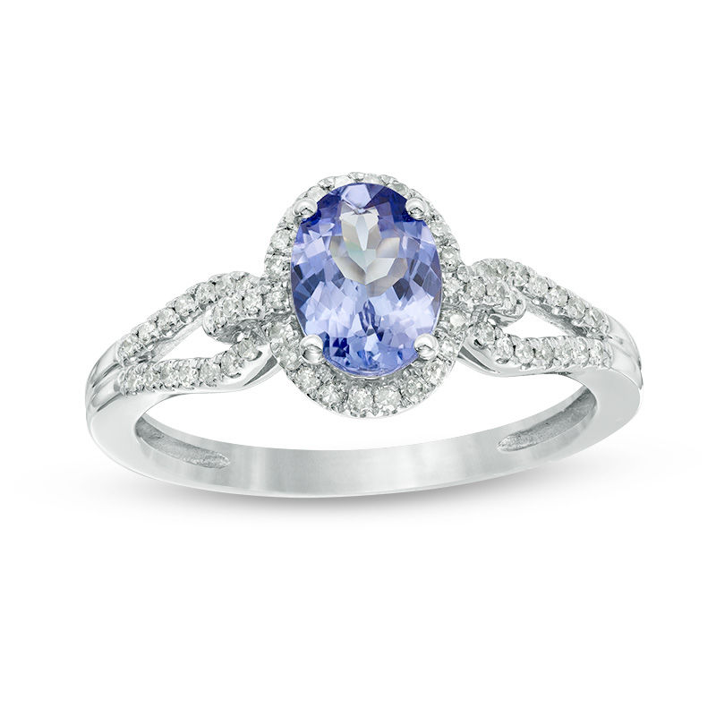 Main Image 1 of Oval Tanzanite and 1/5 CT. T.W. Diamond Frame Ring in 10K White Gold
