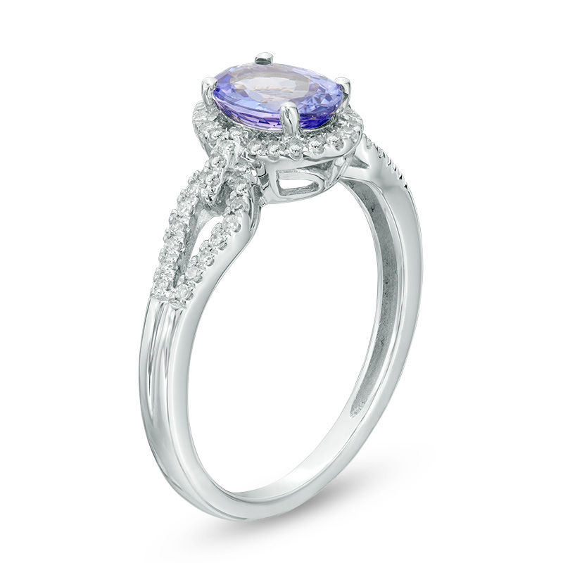 Main Image 2 of Oval Tanzanite and 1/5 CT. T.W. Diamond Frame Ring in 10K White Gold