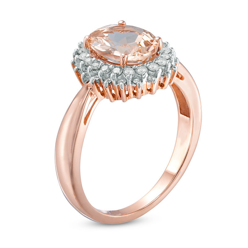 Main Image 2 of Oval Morganite and 1/5 CT. T.W. Diamond Starburst Frame Ring in 10K Rose Gold