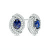 Thumbnail Image 0 of Oval Lab-Created Blue and White Sapphire Double Swirl Frame Stud Earrings in Sterling Silver