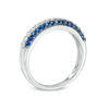 Thumbnail Image 2 of Lab-Created Blue and White Sapphire Triple Row Band in Sterling Silver