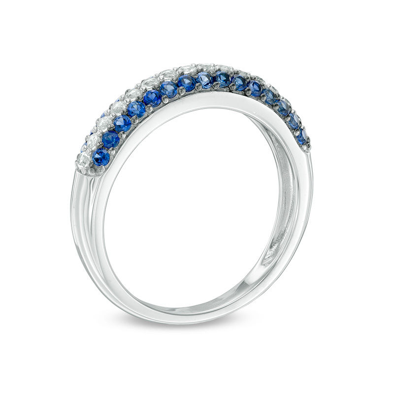 Main Image 2 of Lab-Created Blue and White Sapphire Triple Row Band in Sterling Silver