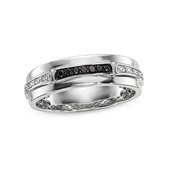 1/8 CT. T.w. Enhanced Black and White Diamond Row Band in Sterling Silver