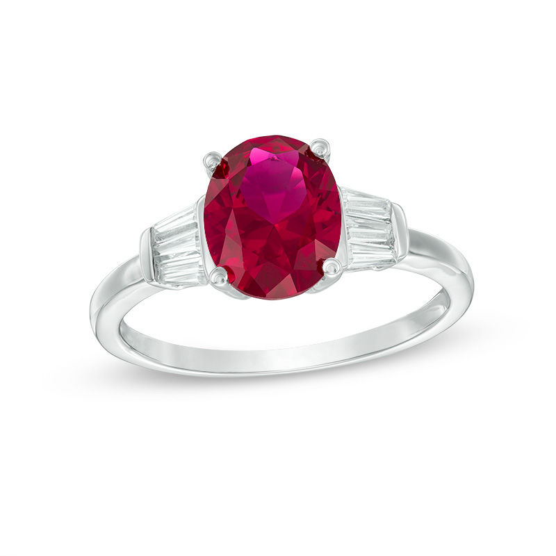 Main Image 1 of Oval Lab-Created Ruby and White Sapphire Ring in Sterling Silver