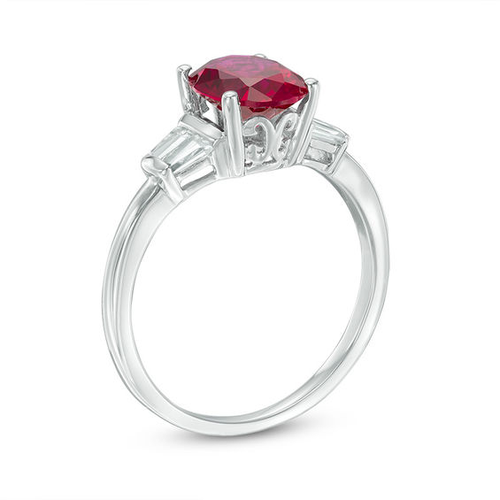 Oval Lab-Created Ruby and White Sapphire Ring in Sterling Silver