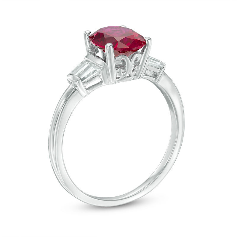 Main Image 2 of Oval Lab-Created Ruby and White Sapphire Ring in Sterling Silver
