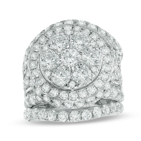 7 CT. T.w. Composite Diamond Frame Three Piece Bridal Set in 14K White Gold