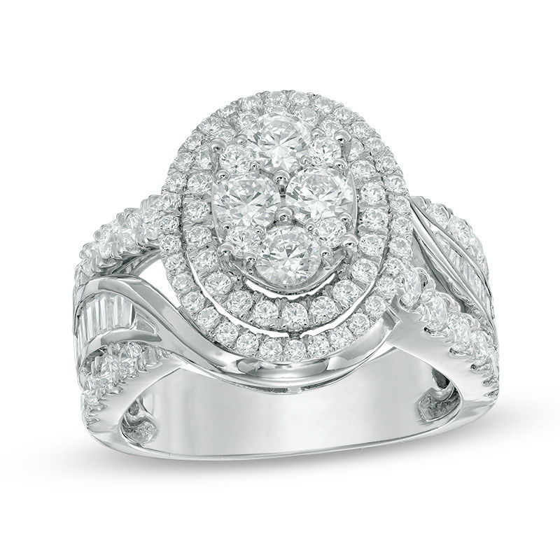 Main Image 1 of 2 CT. T.W. Composite Diamond Oval Frame Multi-Row Engagement Ring in 14K White Gold