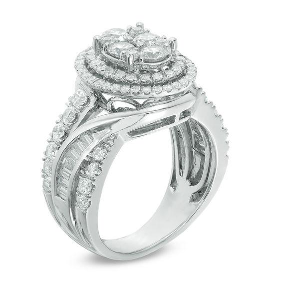 2 CT. T.w. Composite Diamond Oval Frame Multi-Row Engagement Ring in 14K White Gold