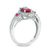 Thumbnail Image 2 of Oval Lab-Created Ruby and White Sapphire Frame Split Shank Ring in Sterling Silver