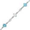 Thumbnail Image 1 of 5.0mm Cushion-Cut Swiss Blue Topaz and Lab-Created Opal with Diamond Accent Bracelet in Sterling Silver - 7.25"