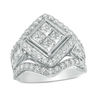 Thumbnail Image 0 of 3-1/2 CT. T.W. Quad Princess-Cut Diamond Tilted Frame Vintage-Style Engagement Ring in 14K White Gold