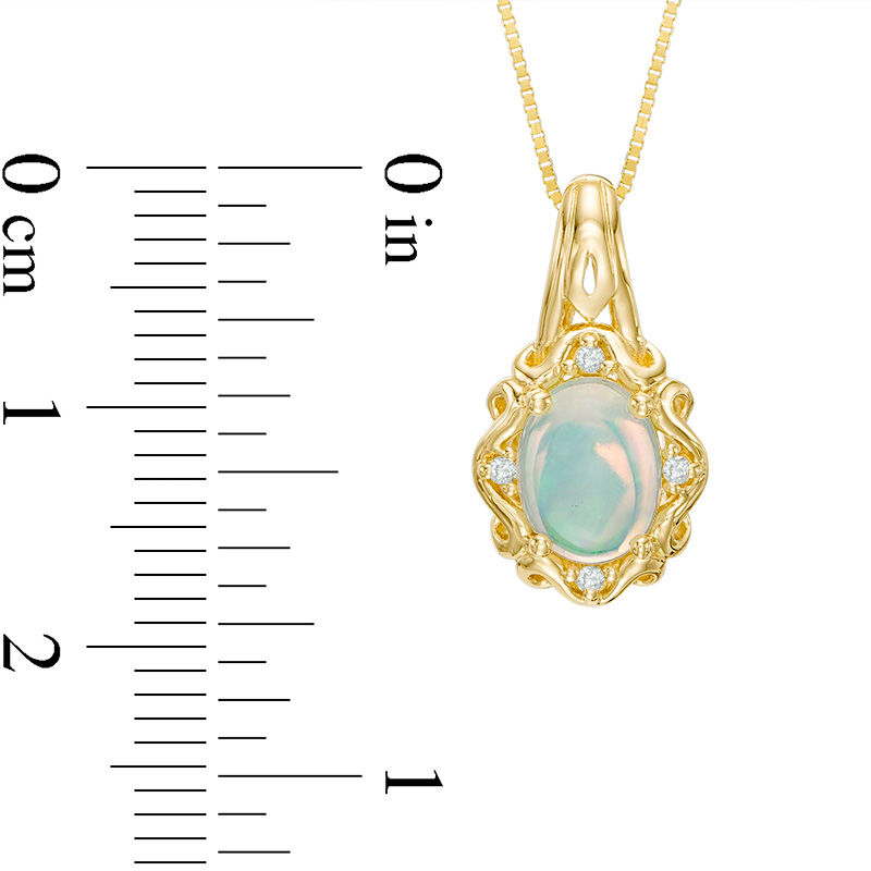 Main Image 2 of Oval Opal and Diamond Accent Ornate Frame Pendant in 10K Gold