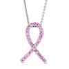 Thumbnail Image 0 of Lab-Created Pink Sapphire Awareness Ribbon Pendant in Sterling Silver