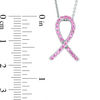 Thumbnail Image 1 of Lab-Created Pink Sapphire Awareness Ribbon Pendant in Sterling Silver