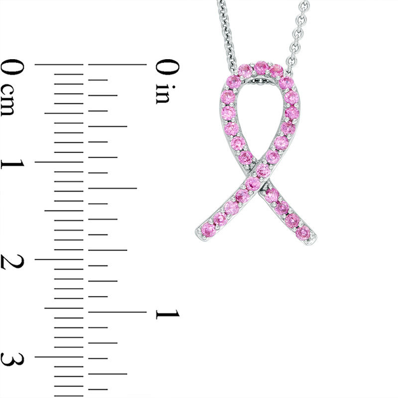 Lab-Created Pink Sapphire Awareness Ribbon Pendant in Sterling Silver