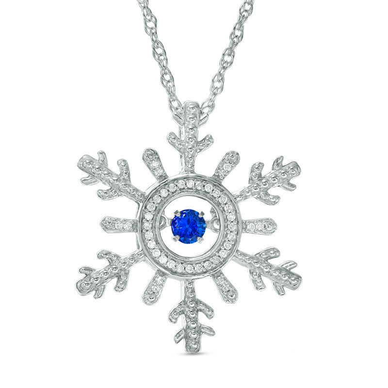 Lab-Created Blue Sapphire and Diamond Accent Snowflake Pendant in Sterling Silver