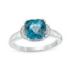 Thumbnail Image 0 of 8.0mm Cushion-Cut Swiss Blue Topaz and Lab-Created White Sapphire Collar Ring in Sterling Silver