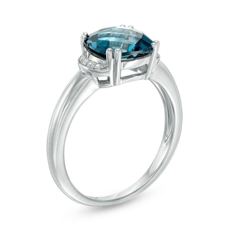 Main Image 2 of 8.0mm Cushion-Cut Swiss Blue Topaz and Lab-Created White Sapphire Collar Ring in Sterling Silver