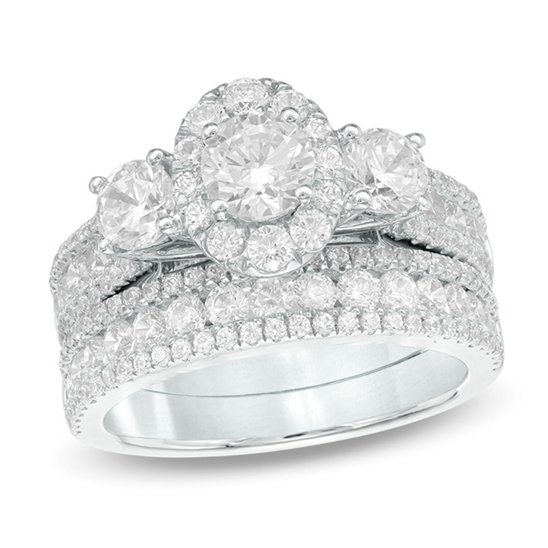 2-1/5 CT. T.W. Diamond Oval Frame Past Present Future® Bridal Set in 14K White Gold