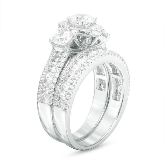 2-1/5 CT. T.w. Diamond Oval Frame Past Present FutureÂ® Bridal Set in 14K White Gold