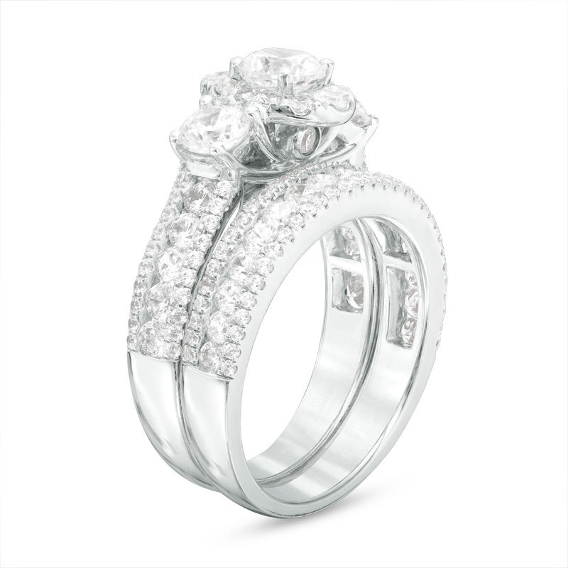 2-1/5 CT. T.W. Diamond Oval Frame Past Present Future® Bridal Set in 14K White Gold