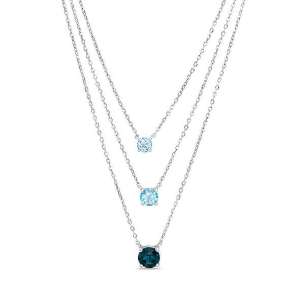 London, Swiss and Sky Blue Topaz Triple Strand Necklace in Sterling Silver