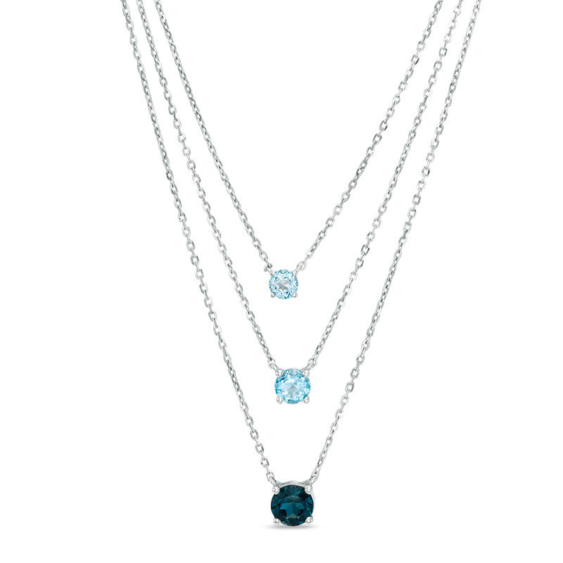 Main Image 1 of London, Swiss and Sky Blue Topaz Triple Strand Necklace in Sterling Silver