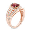 Thumbnail Image 2 of Oval Rhodolite Garnet and 5/8 CT. T.W. Diamond Swirl Frame Multi-Row Ring in 10K Rose Gold